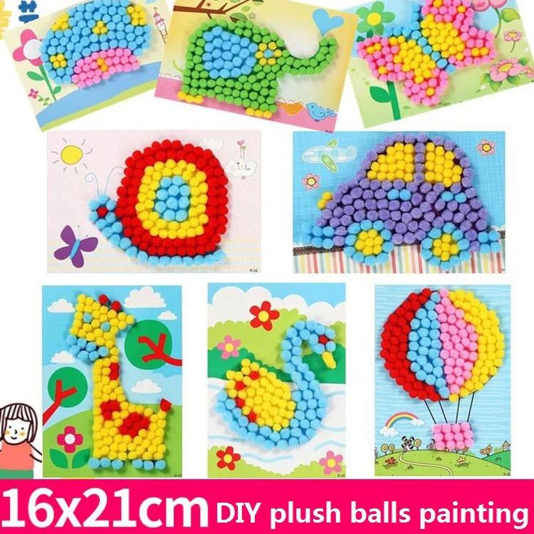 Kids Plush Ball Painting Stickers – DIY Creative Craft Toy Set