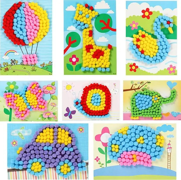 Kids Plush Ball Painting Stickers – DIY Creative Craft Toy Set