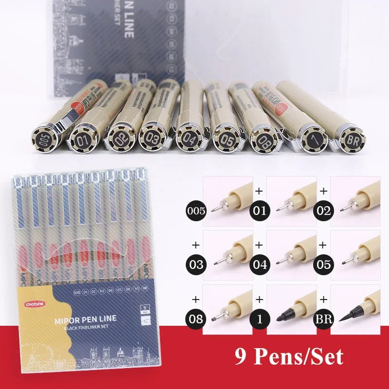 Manga Black Fineliner Waterproof Marker Pens