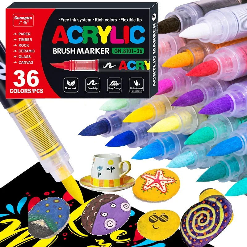 Acrylic Marker Pens – 12/24/30 Colors, Waterproof Soft Brush Nib