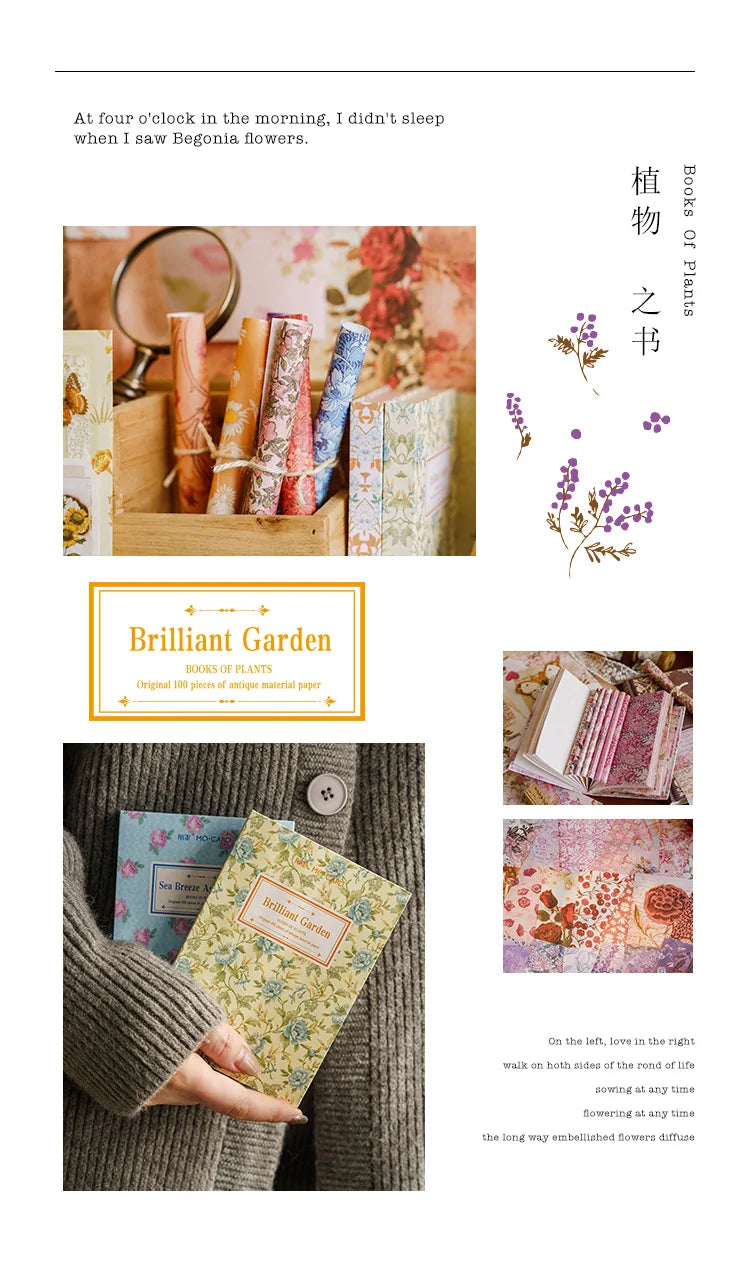 JIANQI 100pcs Vintage Floral Scrapbooking Paper