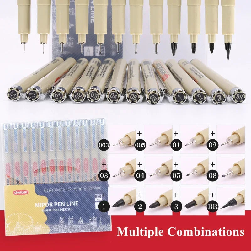 Manga Black Fineliner Waterproof Marker Pens