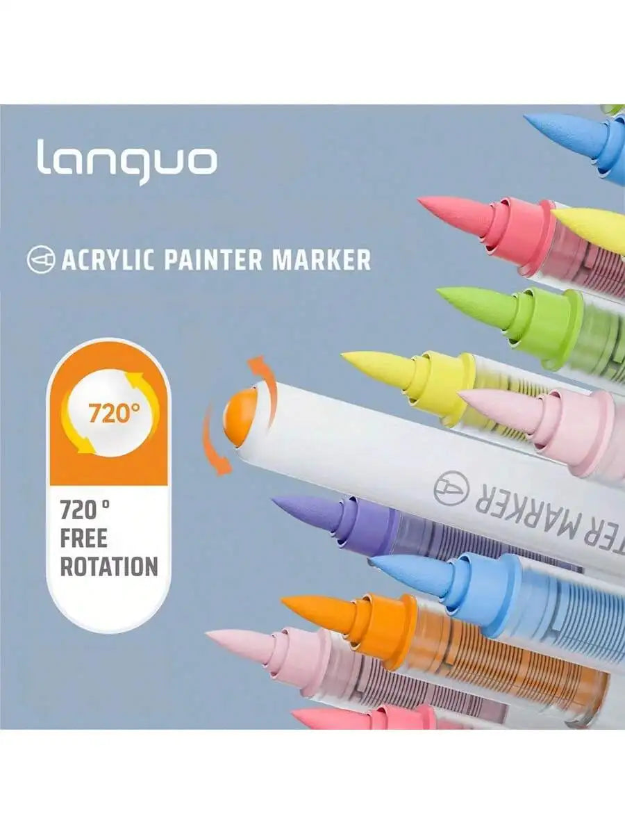 Languo 9pcs Soft Brush Acrylic Marker Pen Set – DIY Art & Graffiti