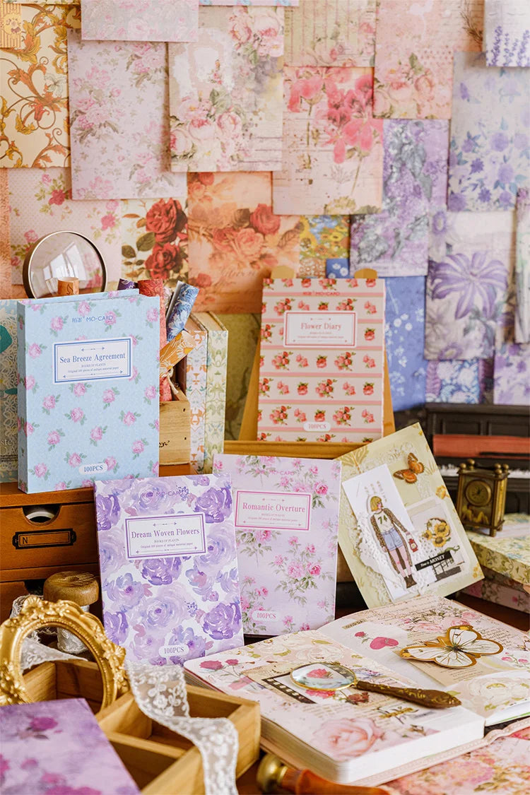 JIANQI 100pcs Vintage Floral Scrapbooking Paper