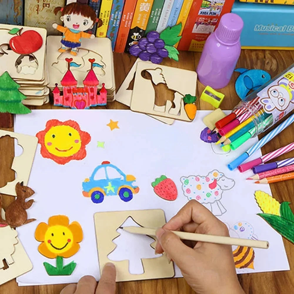Montessori DIY Painting Stencils – Wooden Educational Craft Toy for Kids