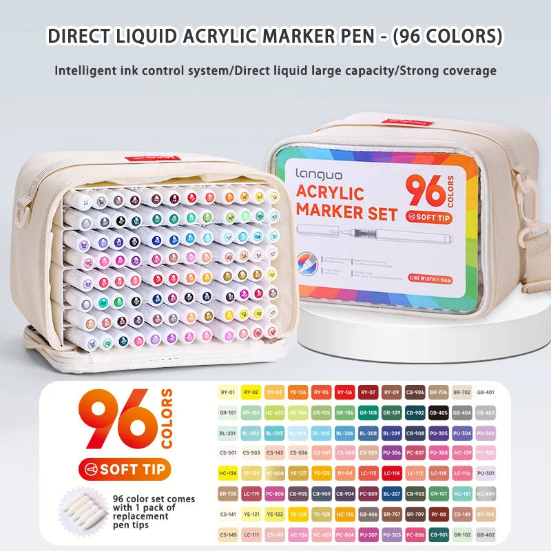 Languo 9pcs Soft Brush Acrylic Marker Pen Set – DIY Art & Graffiti