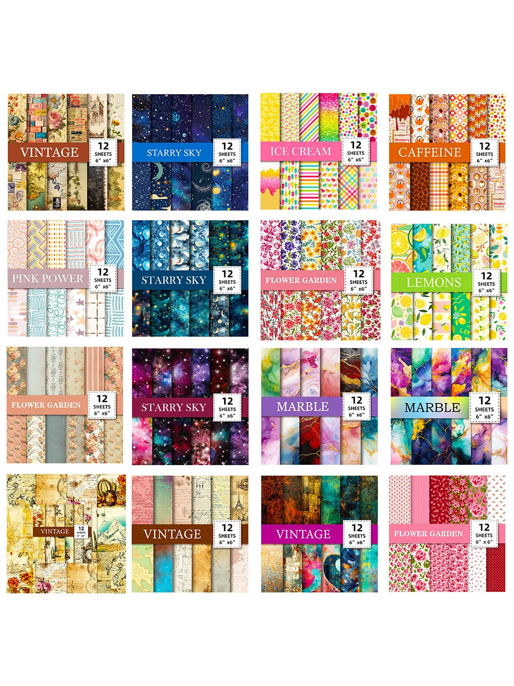 12-Sheet Christmas Scrapbooking Paper – 15x15cm DIY Craft Cardstock