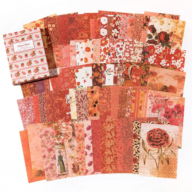 JIANQI 100pcs Vintage Floral Scrapbooking Paper