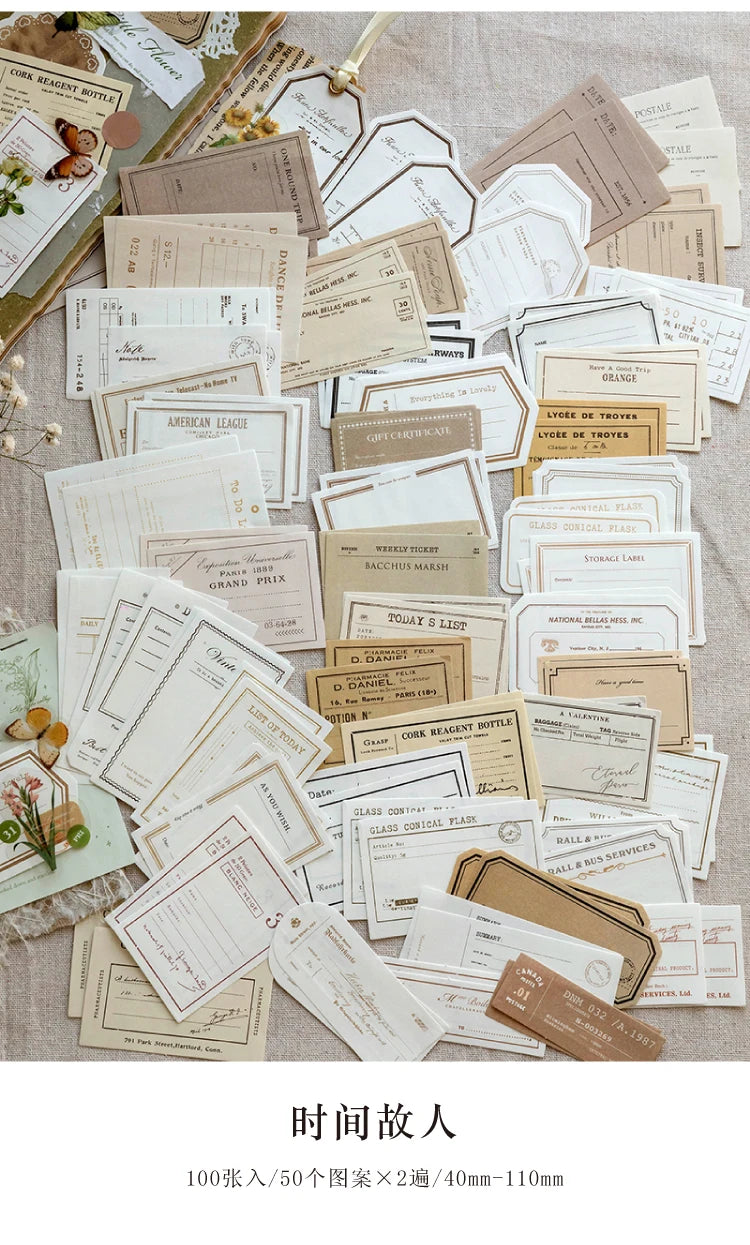 100Pcs Vintage Writable Notes – DIY Journal & Scrapbooking Paper