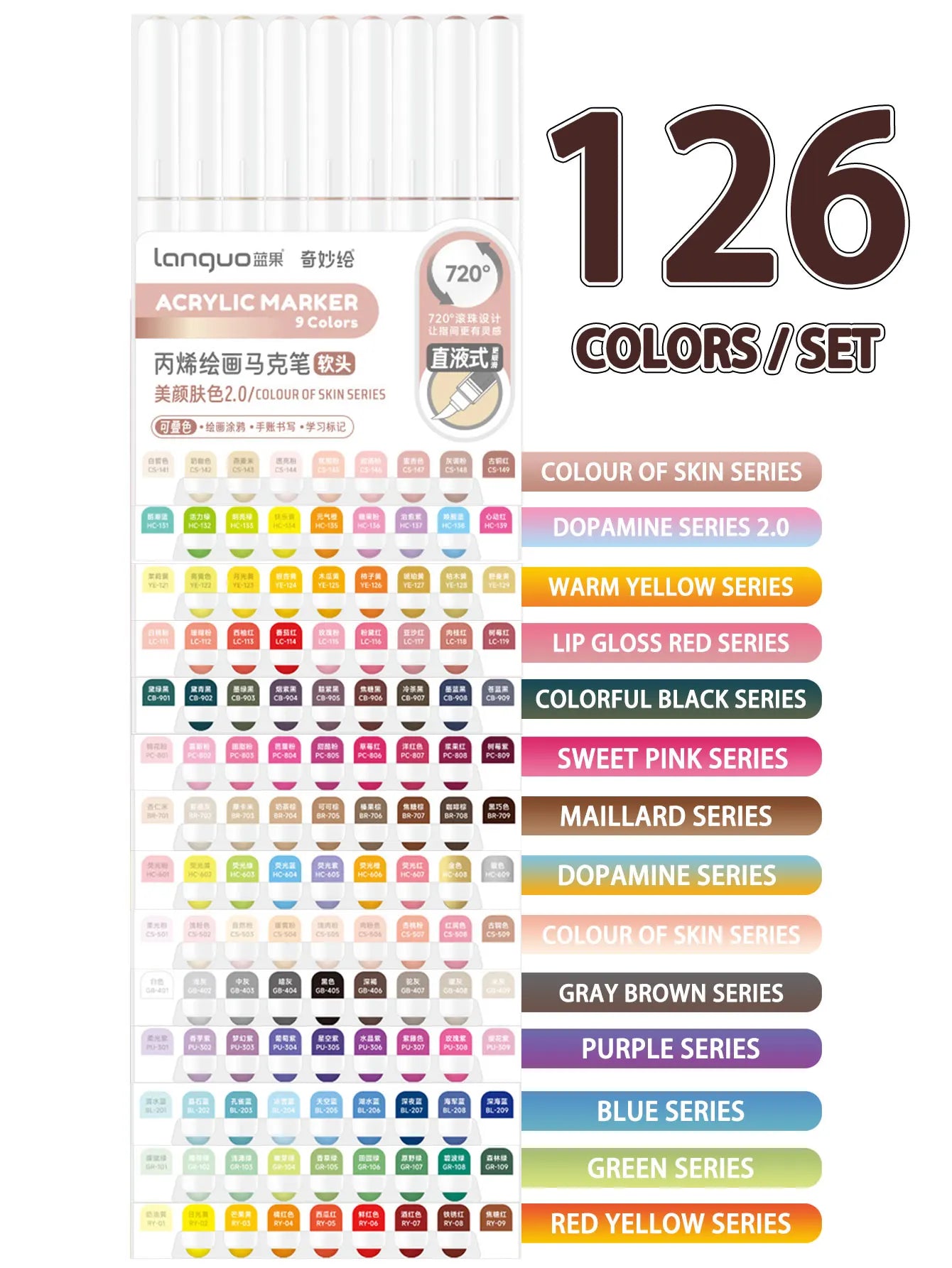 Languo 9pcs Soft Brush Acrylic Marker Pen Set – DIY Art & Graffiti