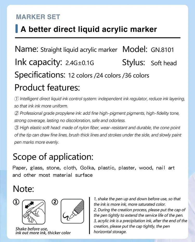 Acrylic Marker Pens – 12/24/30 Colors, Waterproof Soft Brush Nib