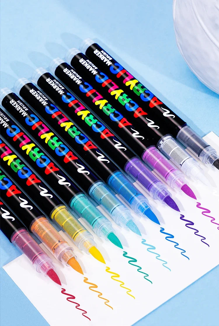 Acrylic Marker Pens – 12/24/30 Colors, Waterproof Soft Brush Nib