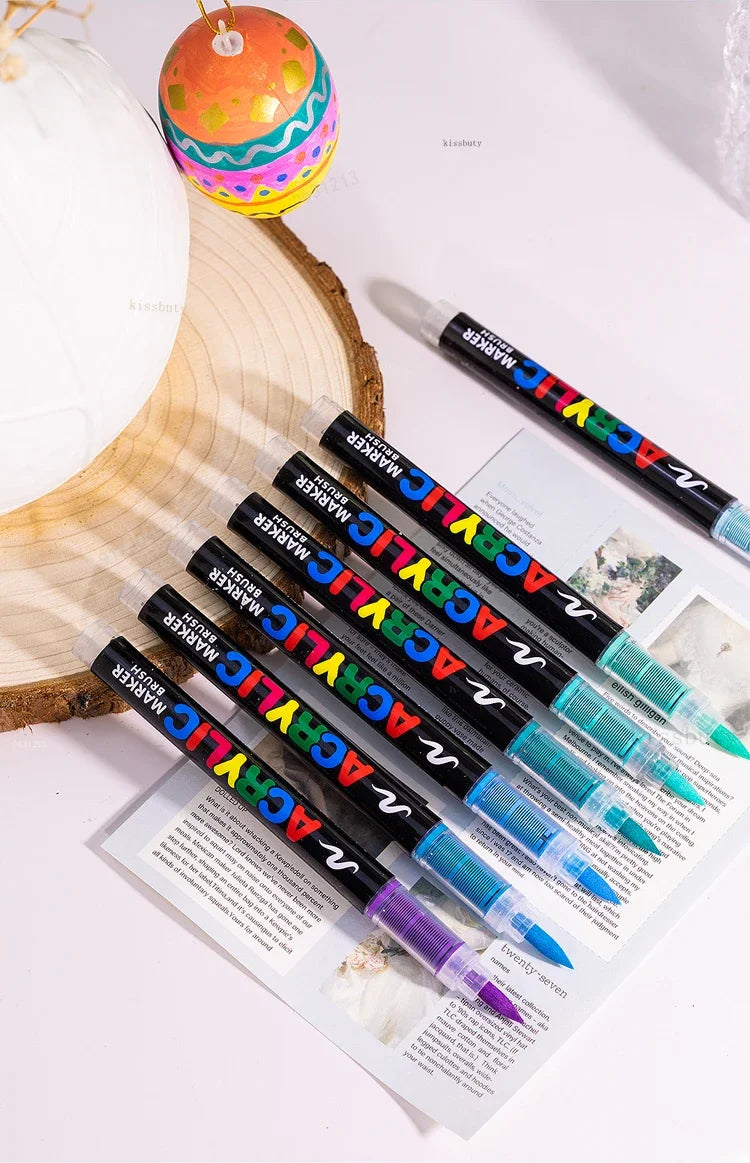 Acrylic Marker Pens – 12/24/30 Colors, Waterproof Soft Brush Nib