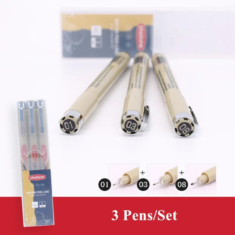 Manga Black Fineliner Waterproof Marker Pens