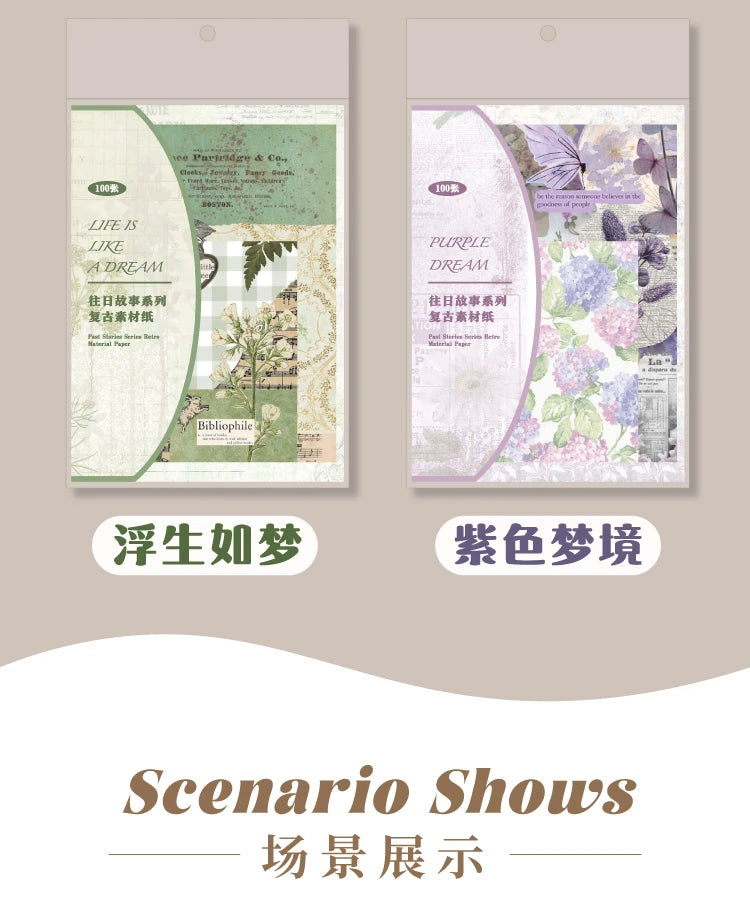 JIANQI 100pcs Past Stories Scrapbooking Paper