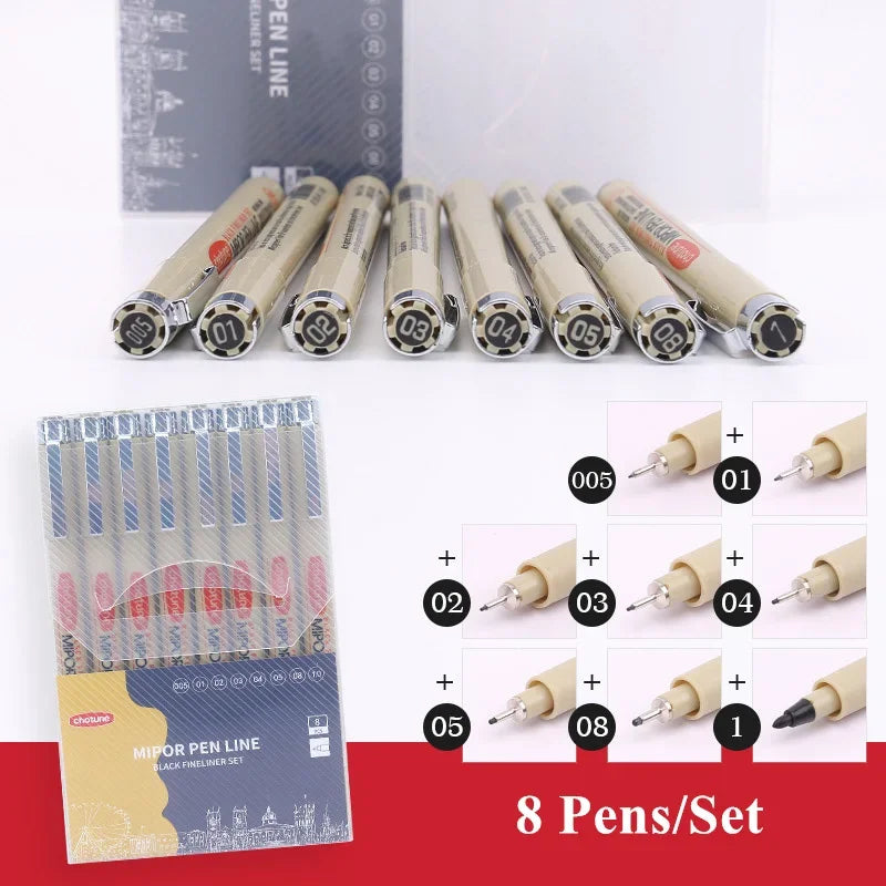 Manga Black Fineliner Waterproof Marker Pens
