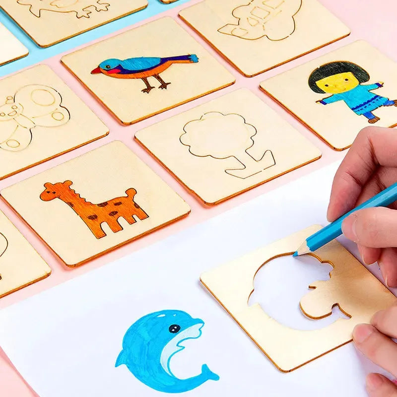 Montessori DIY Painting Stencils – Wooden Educational Craft Toy for Kids