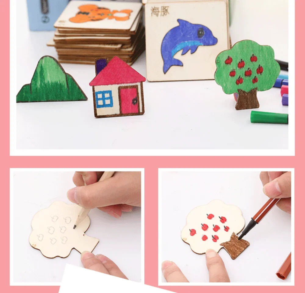 Montessori DIY Painting Stencils – Wooden Educational Craft Toy for Kids