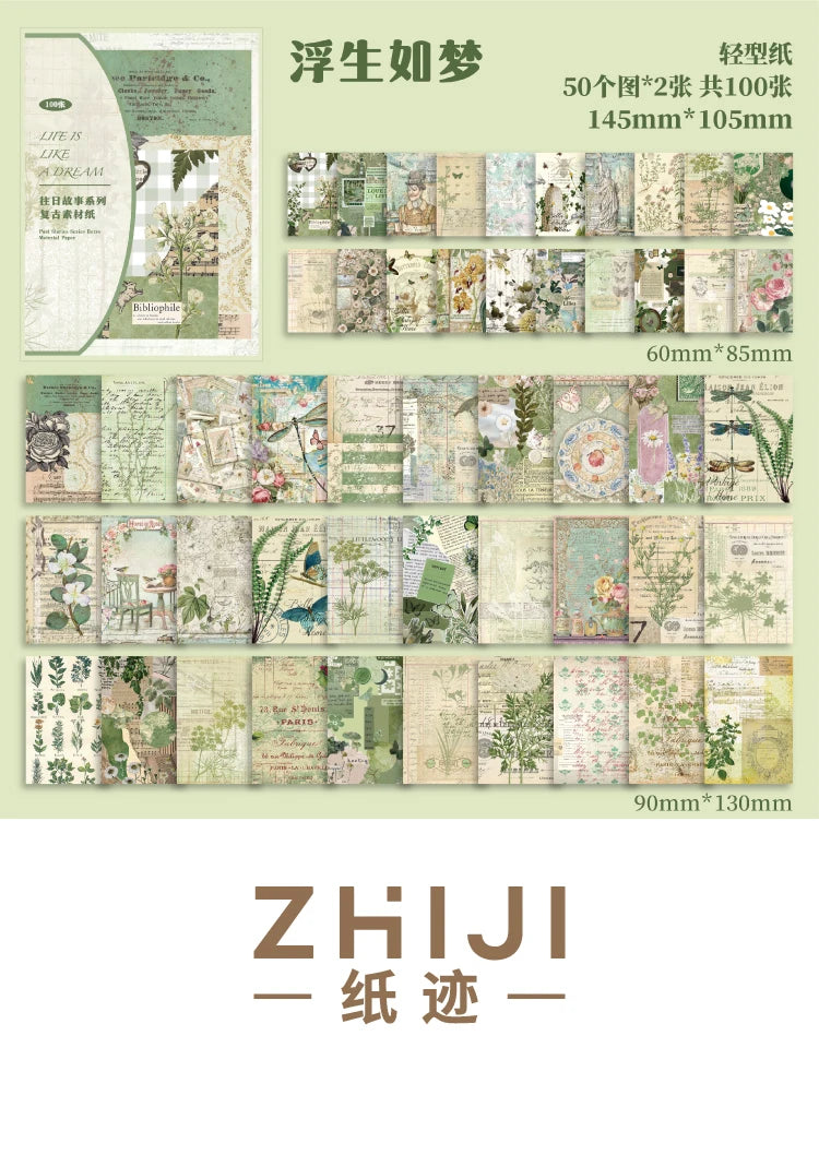 JIANQI 100pcs Past Stories Scrapbooking Paper