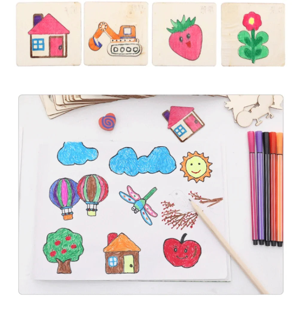 Montessori DIY Painting Stencils – Wooden Educational Craft Toy for Kids