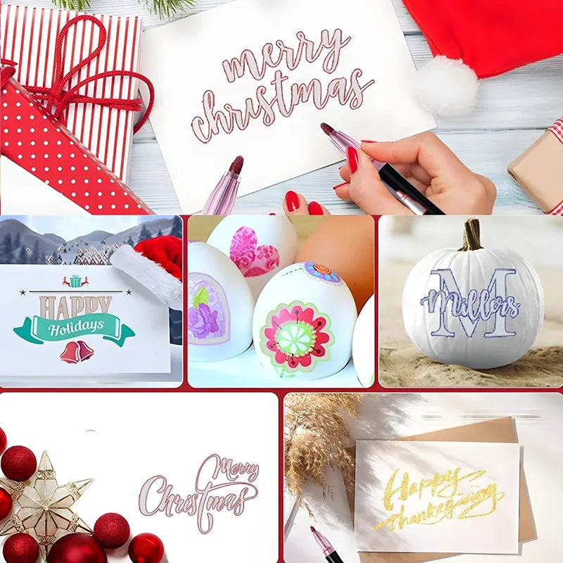 8/12 Colors Metallic Double Line Art Marker Pens