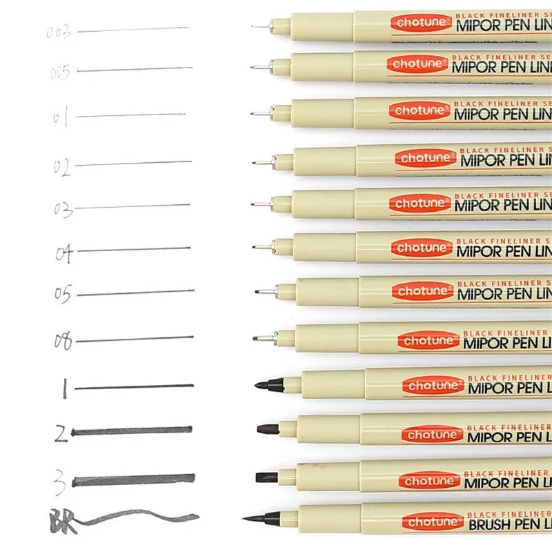 Manga Black Fineliner Waterproof Marker Pens