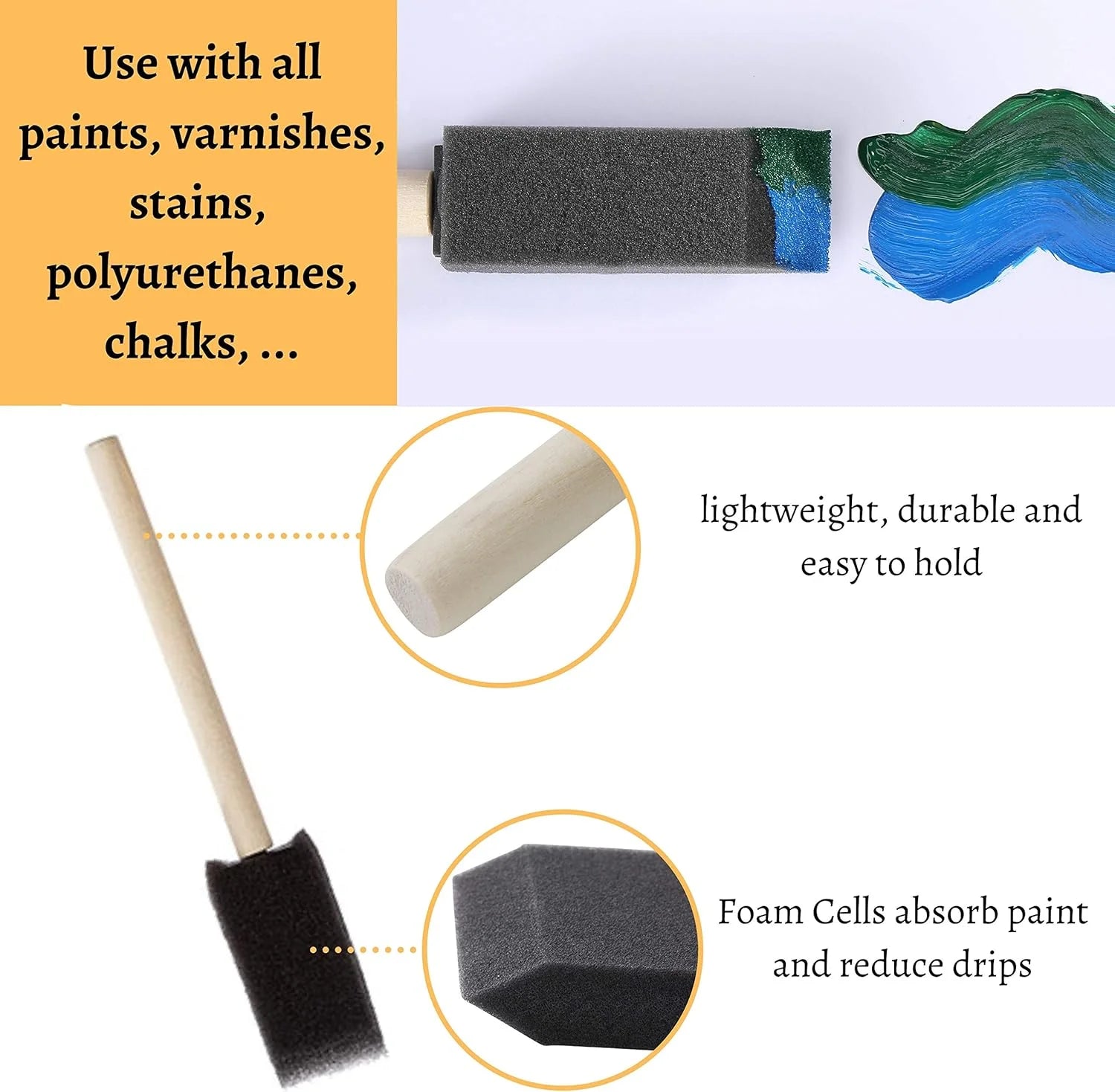 10-Piece Sponge Brush Set – Wooden Handle for Kids’ Art & Craft