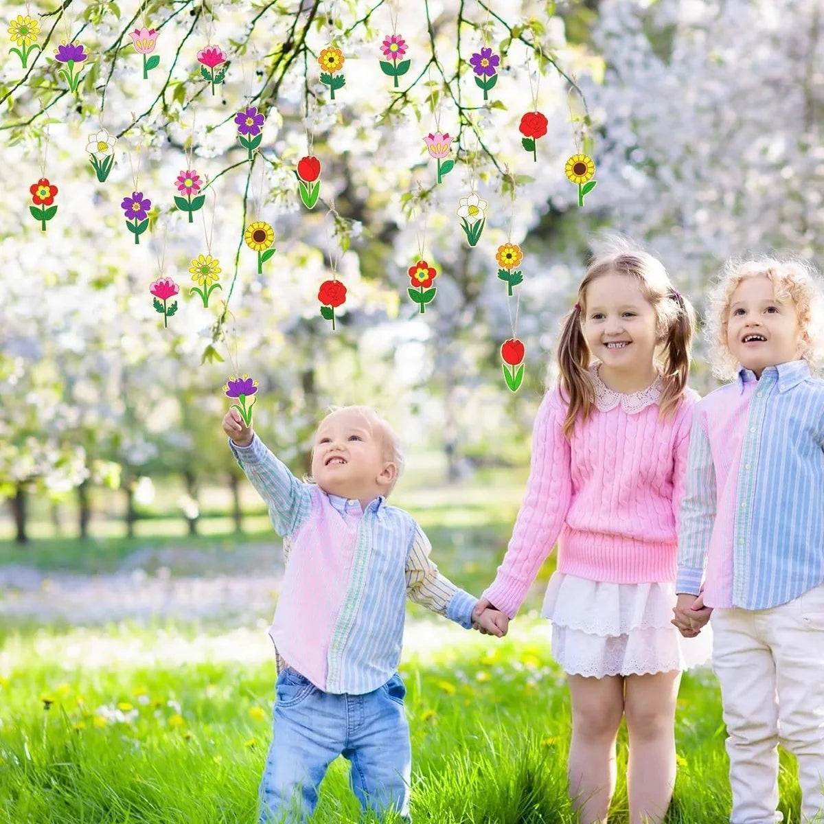 Spring Flower Wooden Crafts – 12pcs DIY Hanging Ornaments