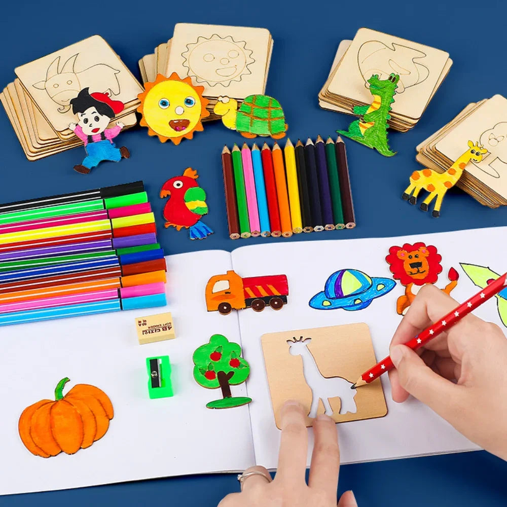 Montessori DIY Painting Stencils – Wooden Educational Craft Toy for Kids