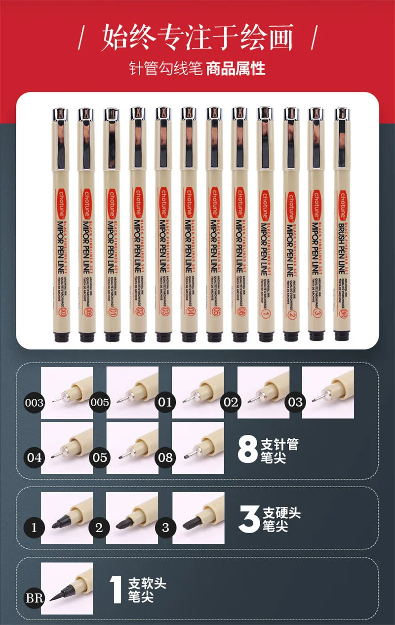 Manga Black Fineliner Waterproof Marker Pens