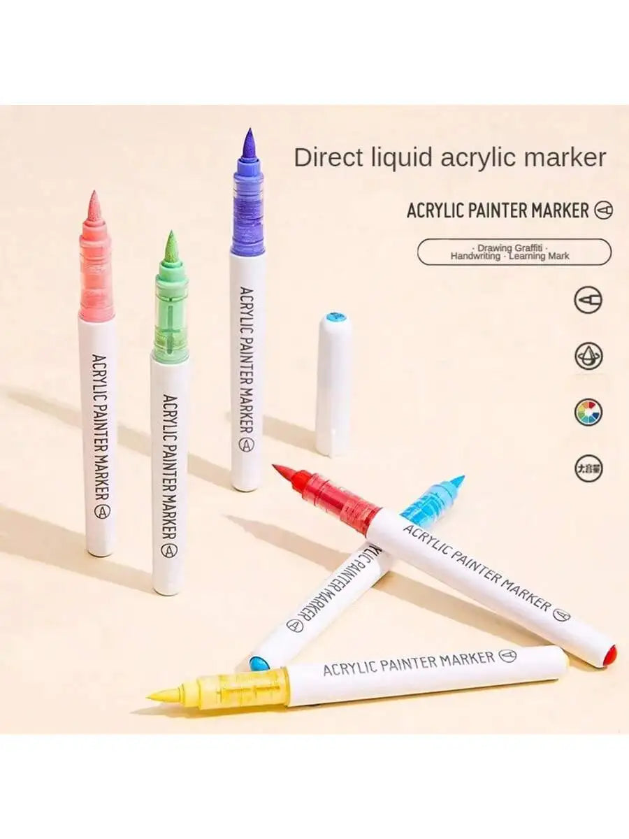 Languo 9pcs Soft Brush Acrylic Marker Pen Set – DIY Art & Graffiti