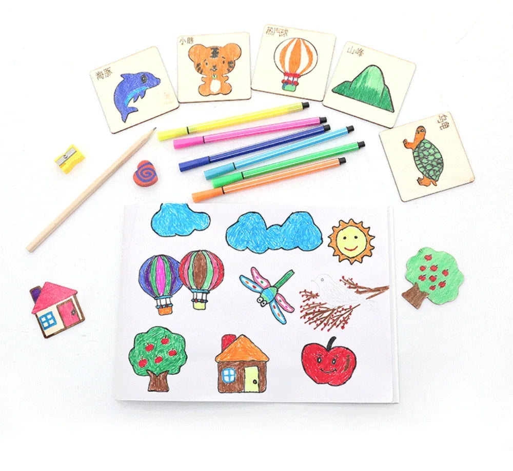 Montessori DIY Painting Stencils – Wooden Educational Craft Toy for Kids