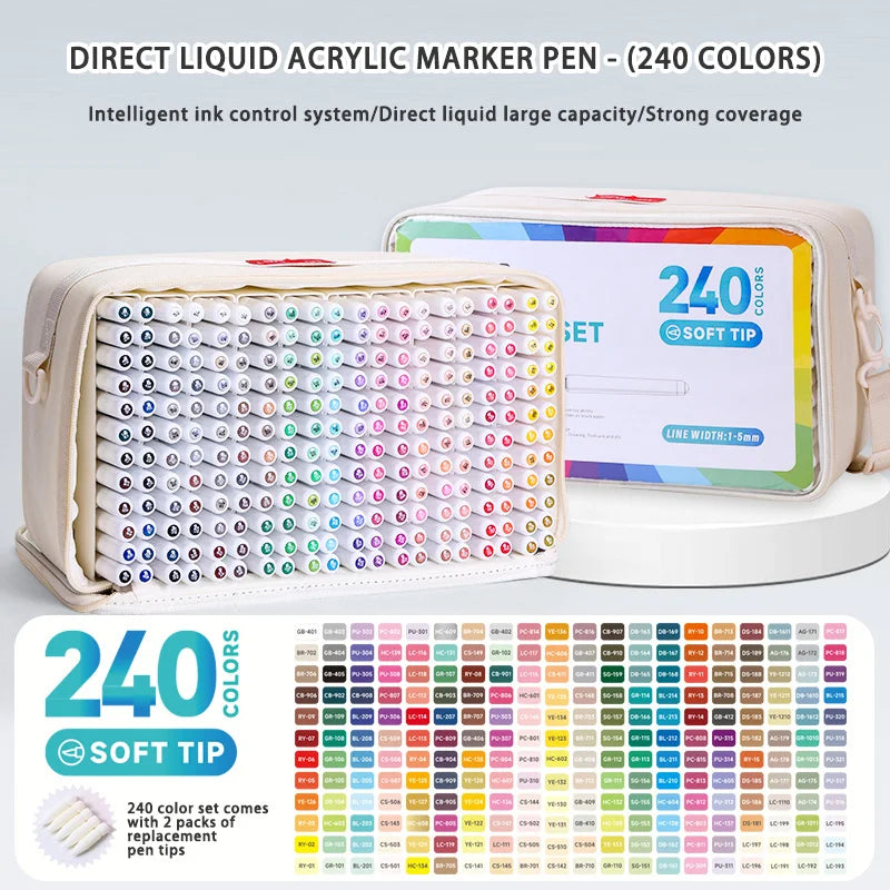 Languo 9pcs Soft Brush Acrylic Marker Pen Set – DIY Art & Graffiti