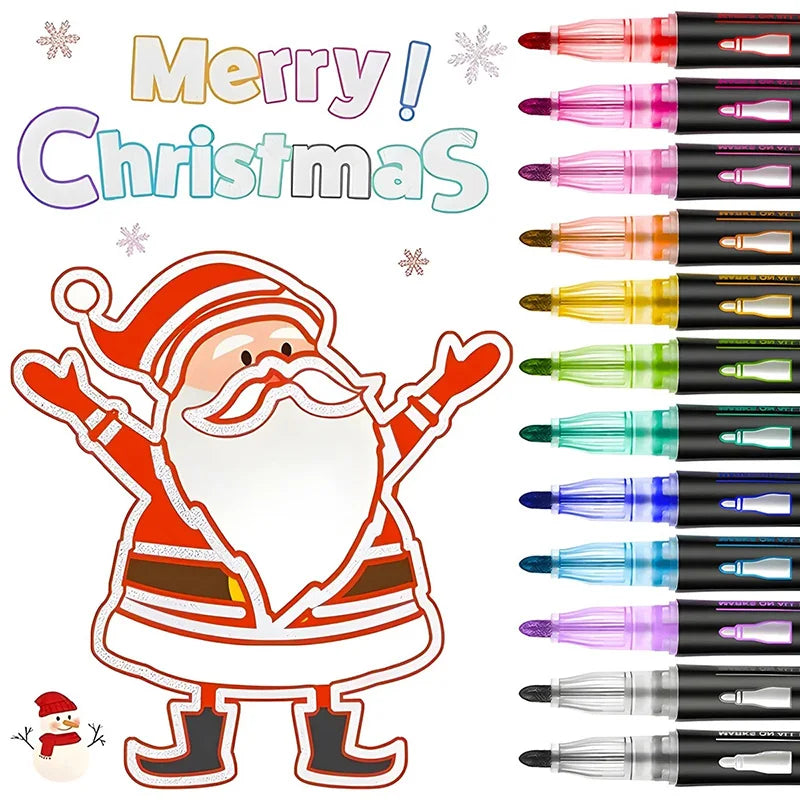8/12 Colors Metallic Double Line Art Marker Pens