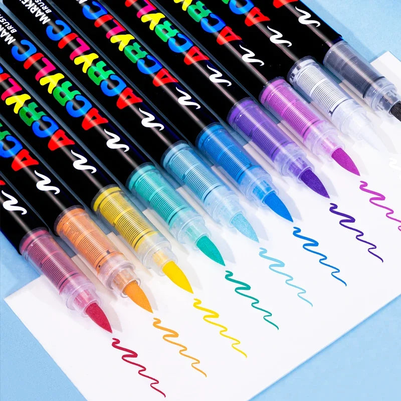 Acrylic Marker Pens – 12/24/30 Colors, Waterproof Soft Brush Nib