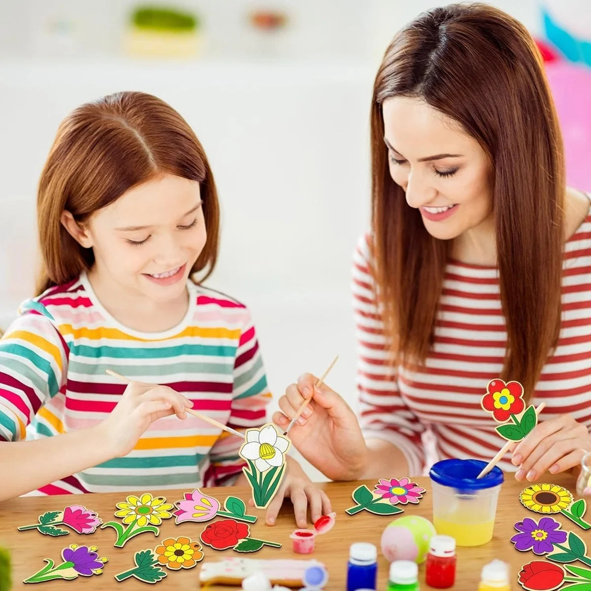 Spring Flower Wooden Crafts – 12pcs DIY Hanging Ornaments