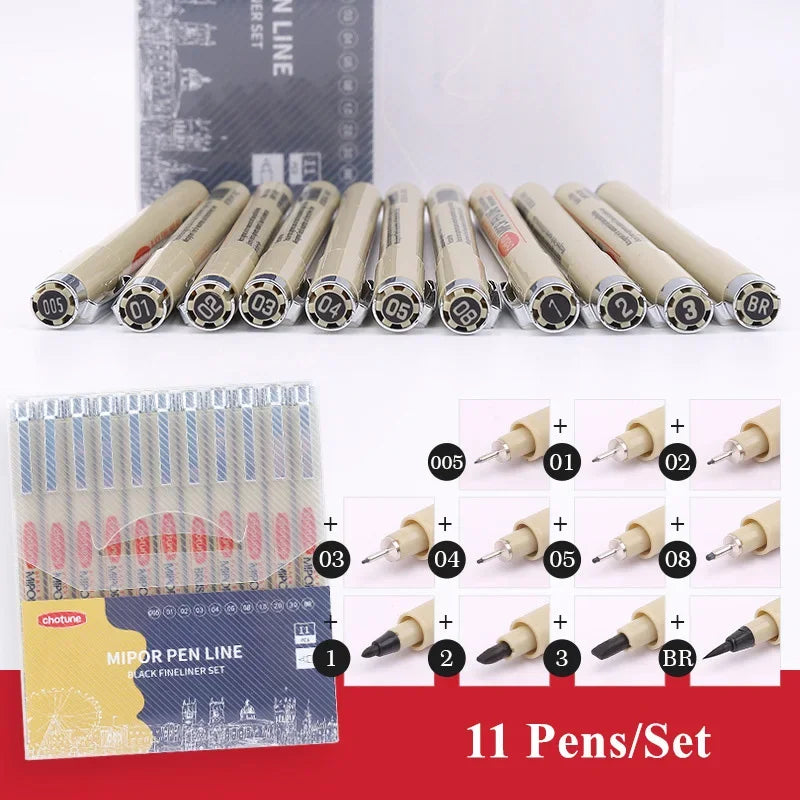 Manga Black Fineliner Waterproof Marker Pens