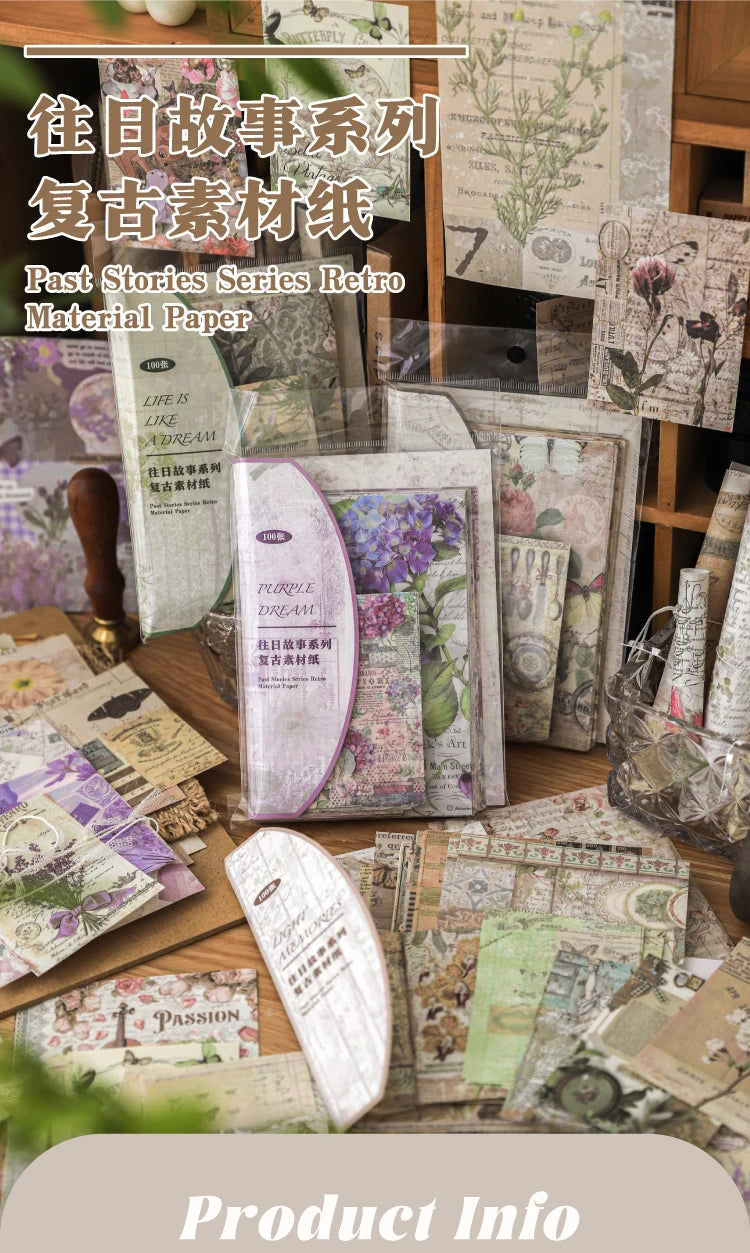 JIANQI 100pcs Past Stories Scrapbooking Paper