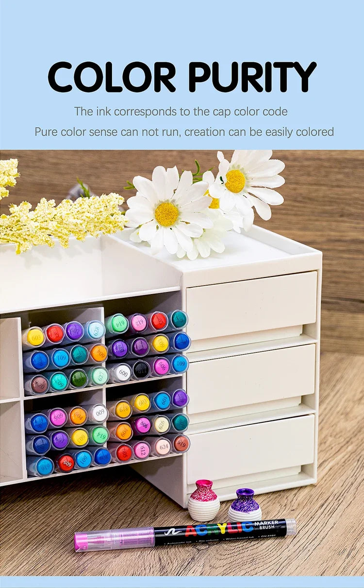 Acrylic Marker Pens – 12/24/30 Colors, Waterproof Soft Brush Nib