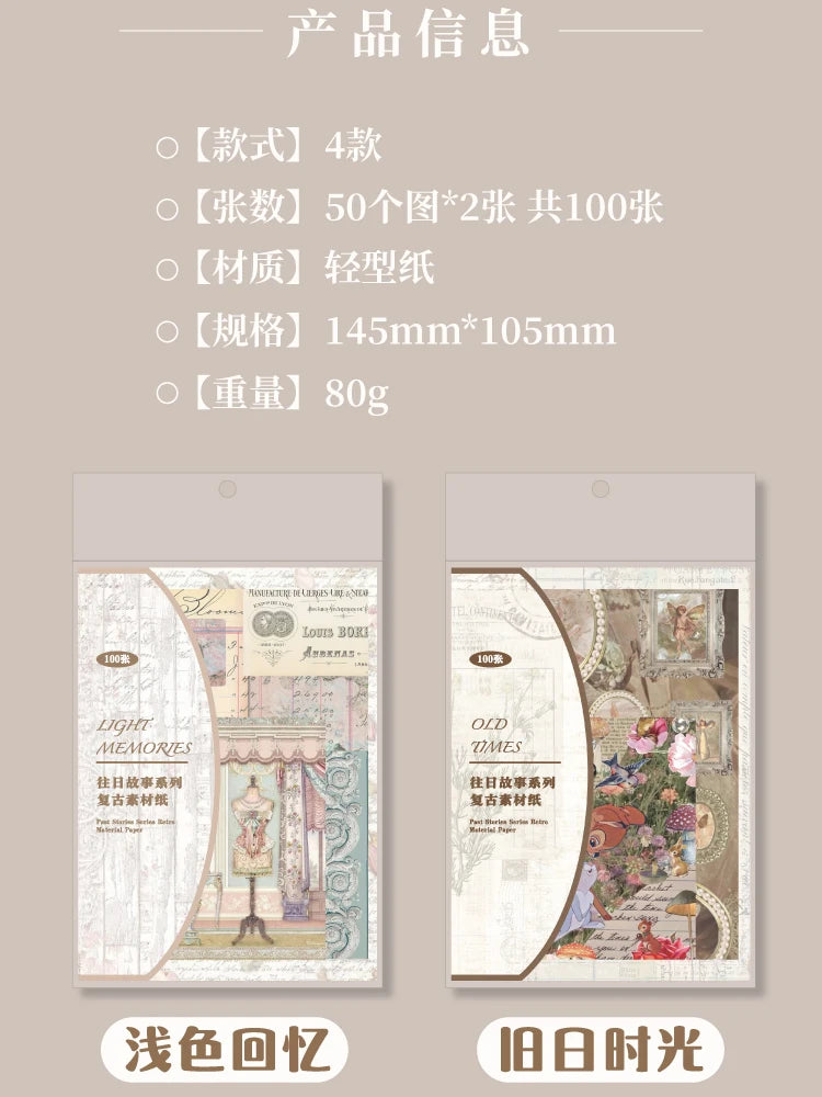 JIANQI 100pcs Past Stories Scrapbooking Paper