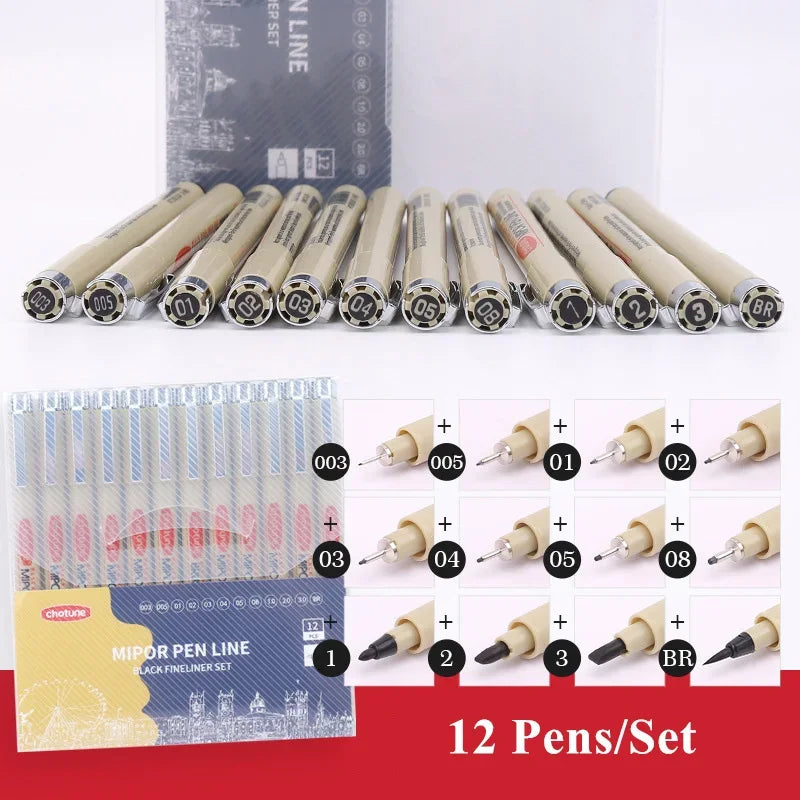 Manga Black Fineliner Waterproof Marker Pens