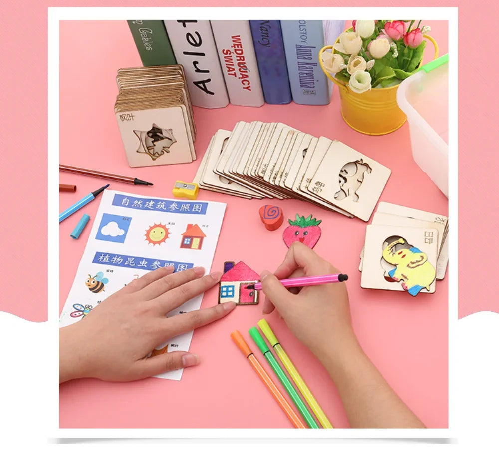 Montessori DIY Painting Stencils – Wooden Educational Craft Toy for Kids