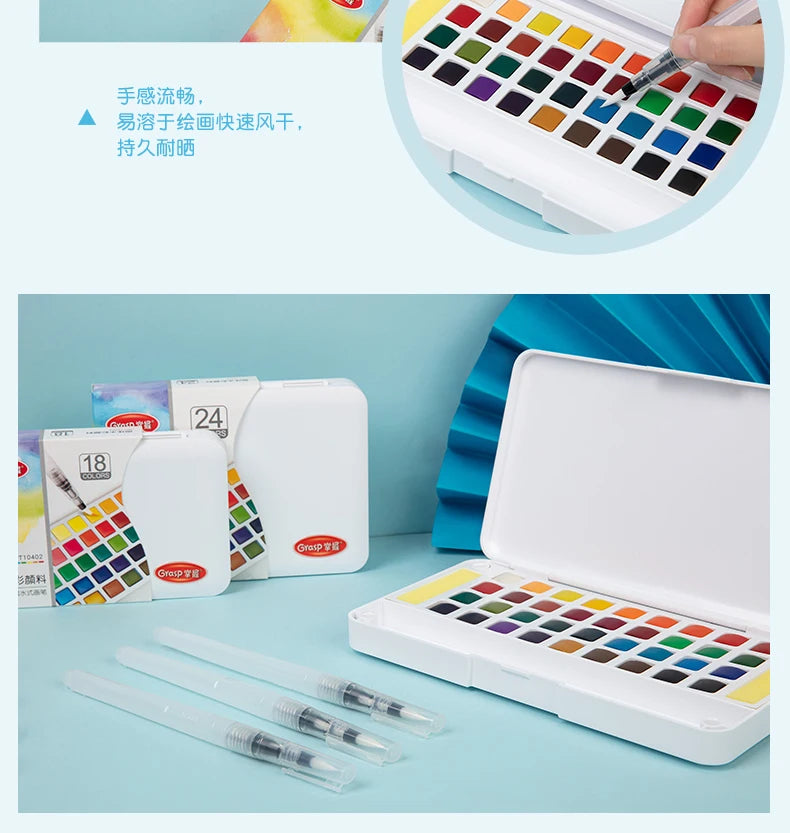 Watercolor Paint Set – 12/24/36/48 Colors with Water Brush Pens