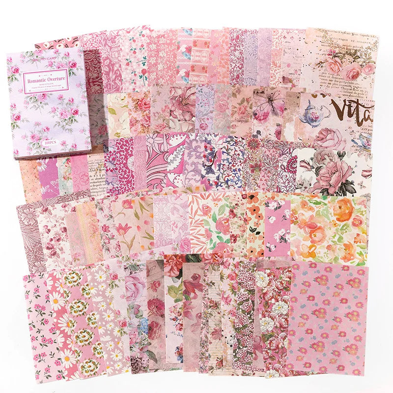JIANQI 100pcs Vintage Floral Scrapbooking Paper