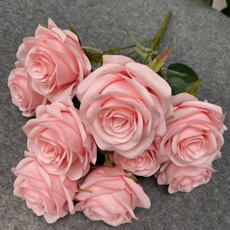 9-Head Diamond Rose Bouquet – European Artificial Flowers for Home & Wedding