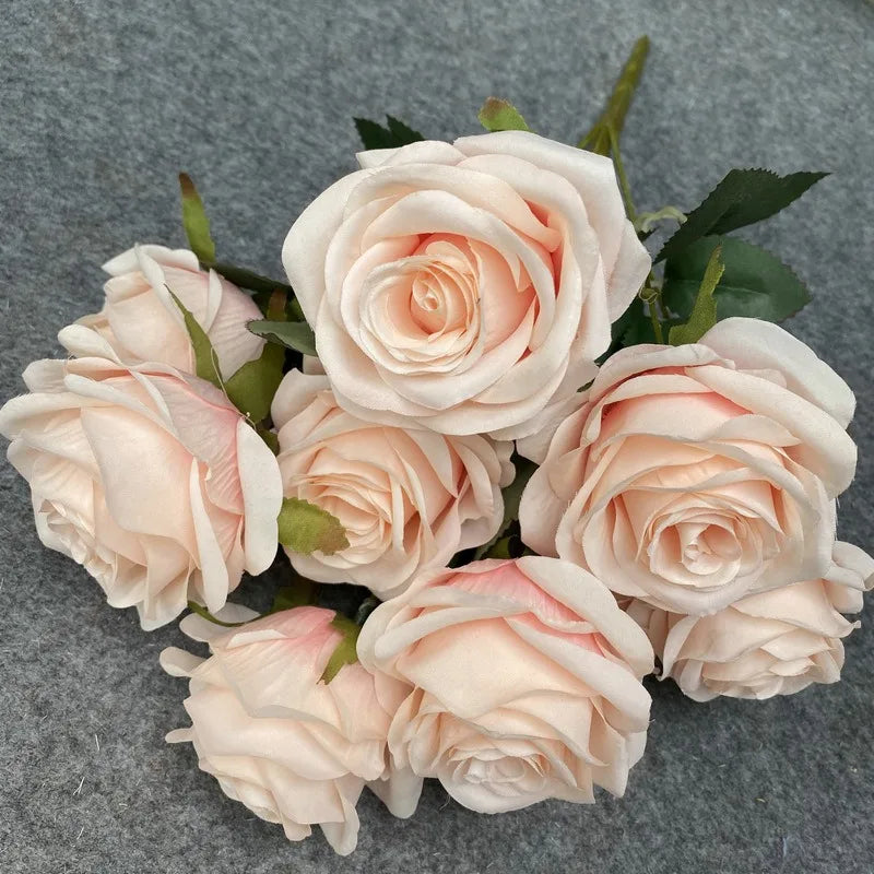 9-Head Diamond Rose Bouquet – European Artificial Flowers for Home & Wedding