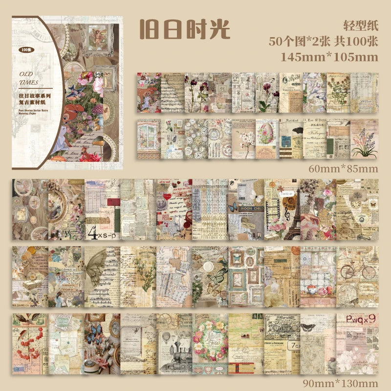 JIANQI 100pcs Past Stories Scrapbooking Paper