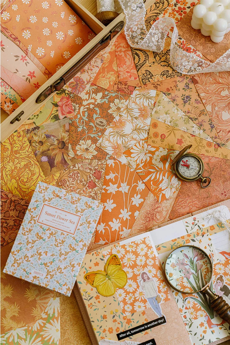 JIANQI 100pcs Vintage Floral Scrapbooking Paper