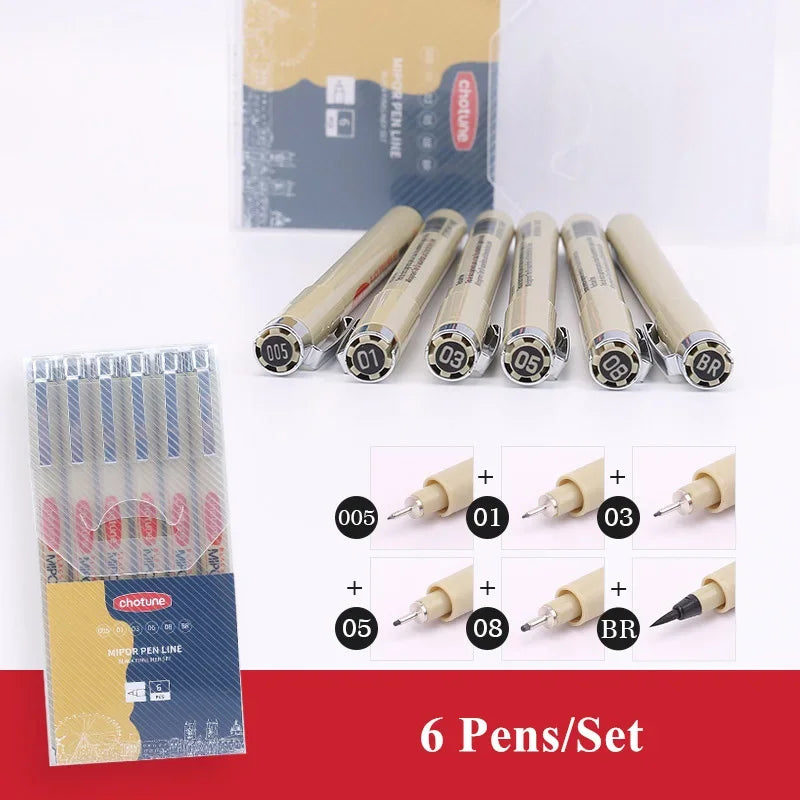 Manga Black Fineliner Waterproof Marker Pens