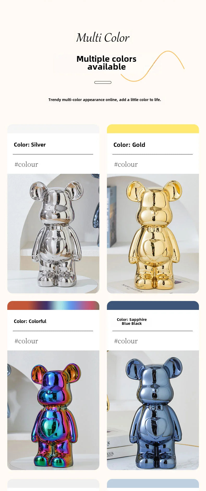 Aesthetic Teddy Bear Ceramic Statue